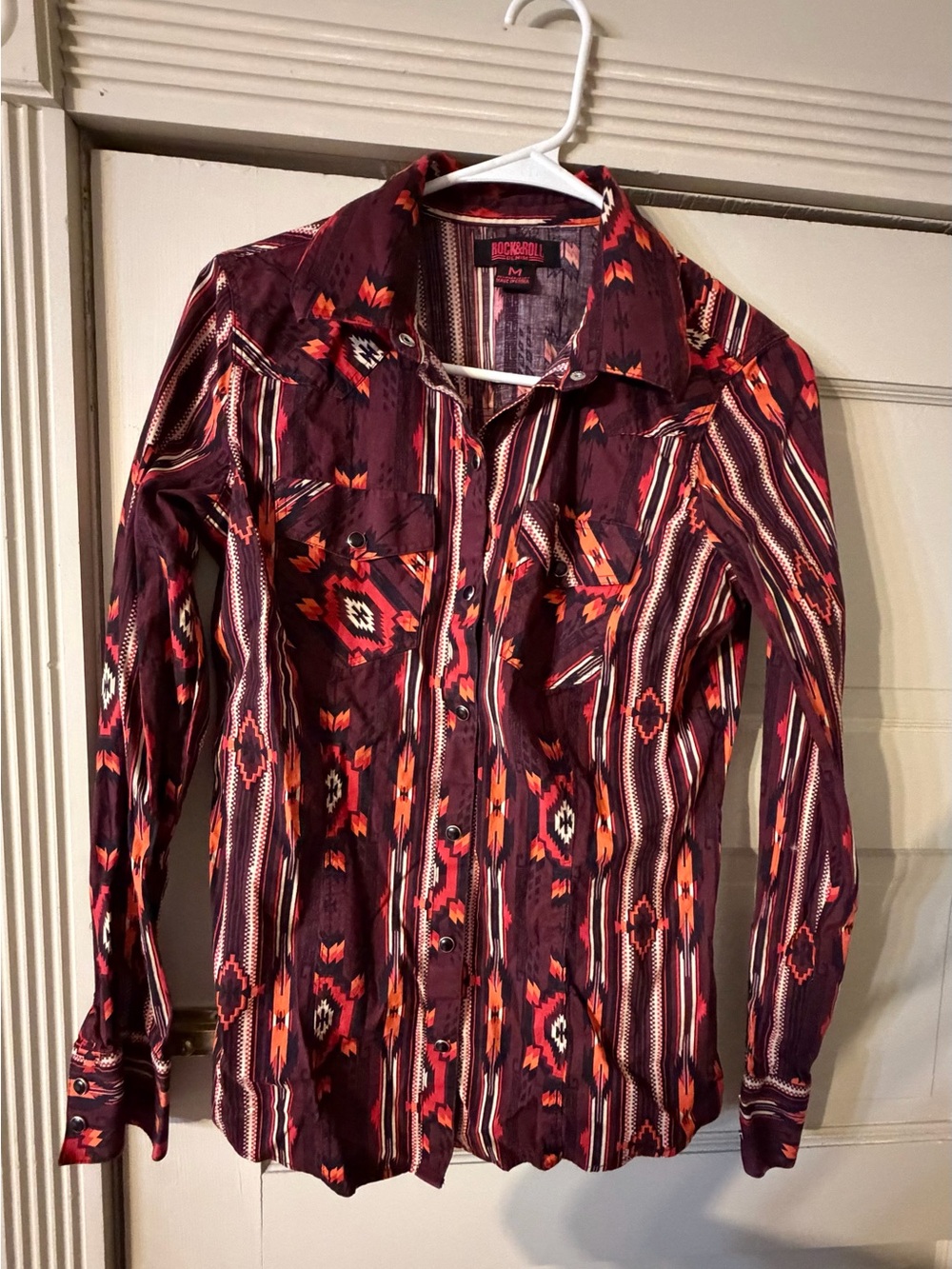 Rock & Roll Denim Cowgirl Maroon Aztec Western Shirt